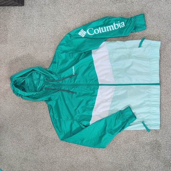 Columbia Jackets & Blazers - Women's Columbia Sandy Sail teal color block windbreaker